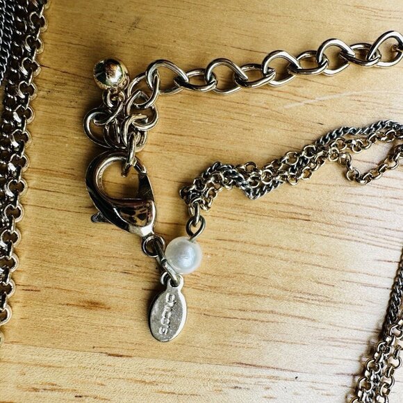 Vintage CHICO'S Necklace Earrings‎ Two Tone Pale Pink Crystal Long Tassel 23" - Picture 8 of 11